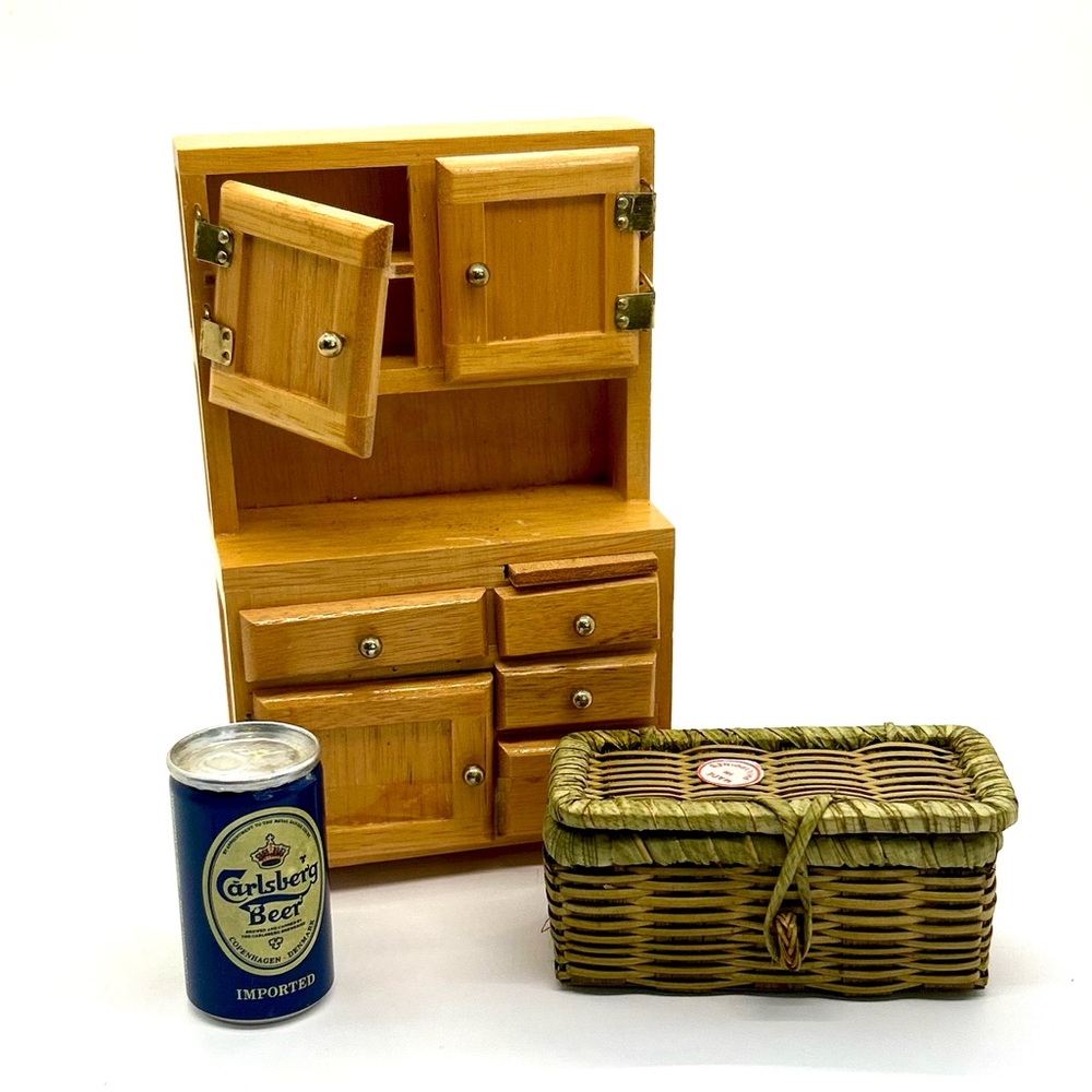 Miniature Wooden Cabinet with Accessories